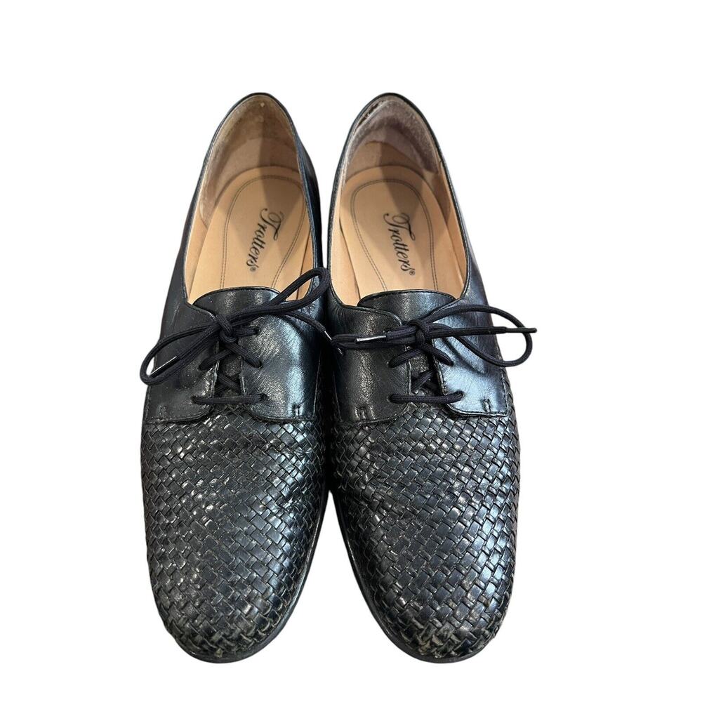 Vintage TROTTERS LILA Woven Leather Black Oxford Shoes‎ Flats 9.5 S (AAA)
